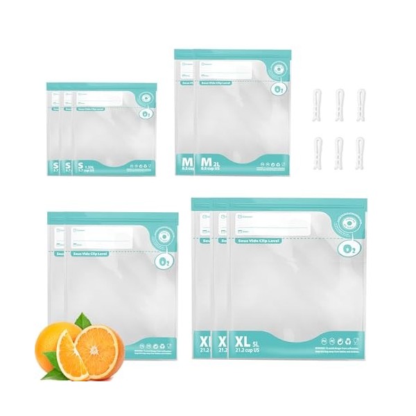 Annalocker Sacs de Rangement pour Scellant sous Vide, 10 Sacs Réutilisables Pour Scellant Alimentaire sous Vide avec 4 clips 
