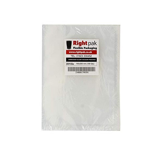 Rightpak Lot de 100 sacs alimentaires sous vide texturés prédécoupés en relief pour le stockage des aliments et la cuisson so