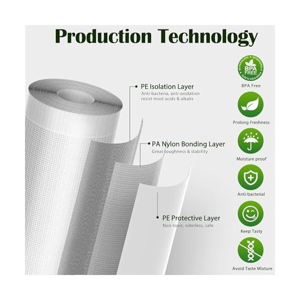 KEAWEO Sacs sous Vide Alimentaire, 3 Packs 28/25/20 x 400cm Film Sous Vide Alimentaire, Sac Congelation Sous Vide, Sac Sous V