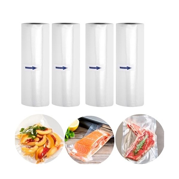 HanAA Lot de 4 rouleaux de sacs sous vide, professionnels, 30 x 650 cm, sans BPA, indéchirable et résistant aux arômes, 190 µ