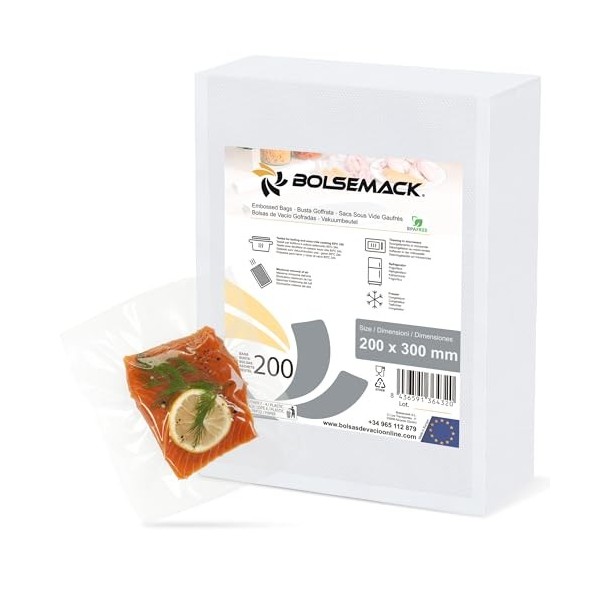 Sac gaufré sous vide 200 x 300 mm. 20 x 30 cm 200 pièces Sacs sous vide pour aliments | Compatibles avec tous les types de