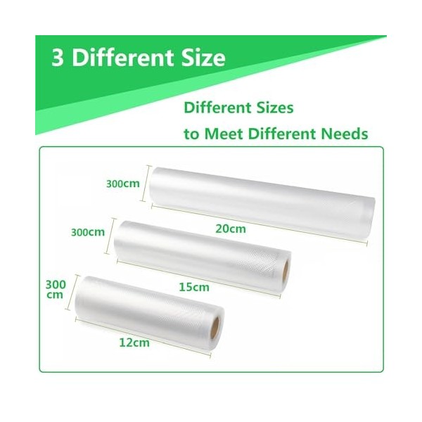 Sac Sous Vide Alimentaire, Sac de LAppareil de Mise Sous Vide, Sac de Congelation Sous Vide, 3PCS 12/15/20 x300cm Rouleau So