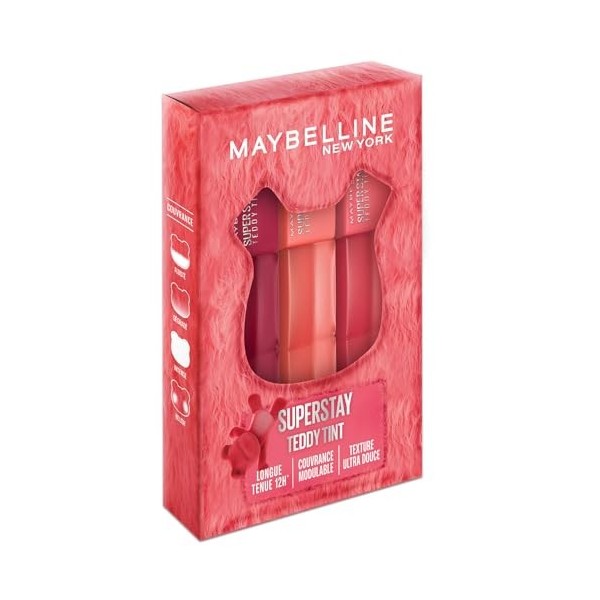 Maybelline New York - Coffret Superstay Teddy Tint - 3 Blush à Lèvres Teddy Tint - Effet Mat Fondu - Tenue Longue Durée - Tei