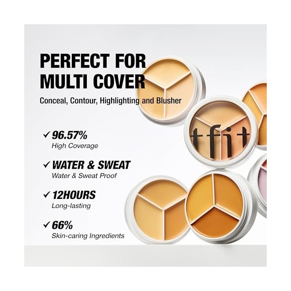 TFIT Cover Up Pro Palette correctrice de couleur 3 en 1 avec couverture complète, 00 Light, 15 g