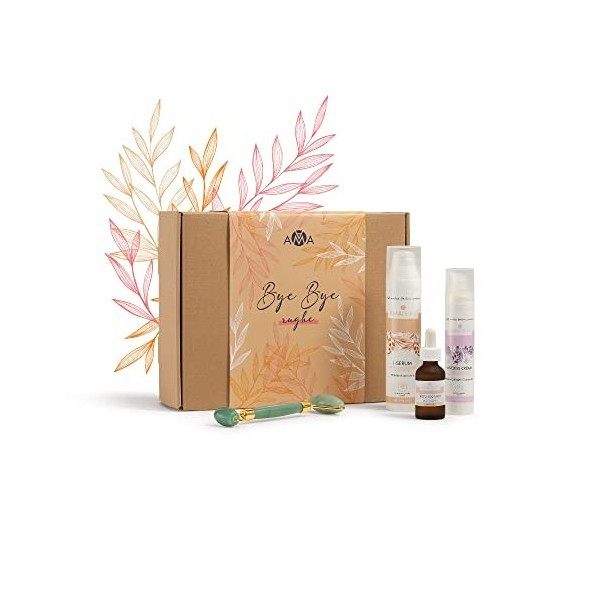 Skincare Kit avec Creme Anti Rides Femme - Boite Cadeau Bye Bye Rughe - Acide Hyaluronique Serum Visage/Crème Anti-rides/Crem