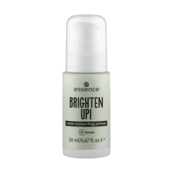 essence BRIGHTEN UP! color correcting primer 01 Green, réduit rougeurs, texture légère, fini naturel, s’utilise seule ou sous