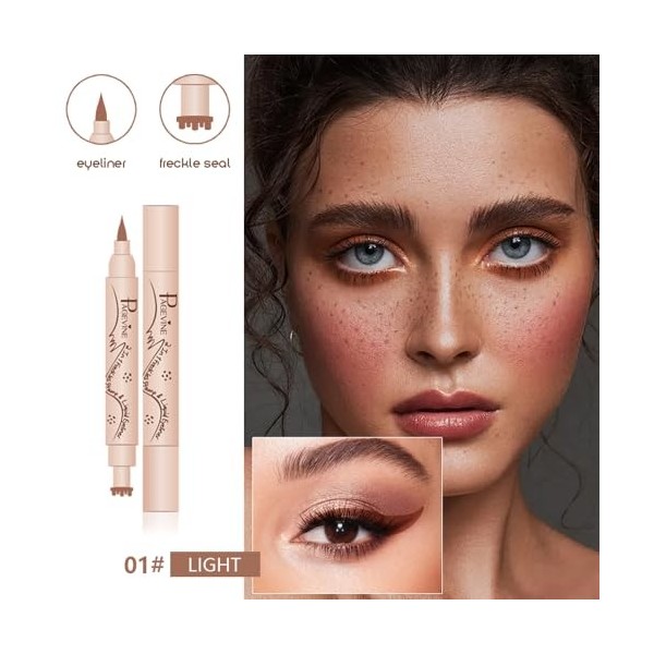 Stylo Freckles & Eyeliner 2-en-1 - Taches de rousseur irrégulières naturelles à 6 points, Pointe Eponge Précise, Tenue 24h et