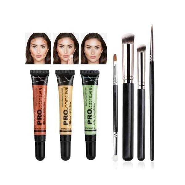 JasCherry 3 Couleur Correcteur Liquide Couvrant Complet Pour Les Yeux Affronter, Couvre Les Cernes et Les Taches Maquillage à