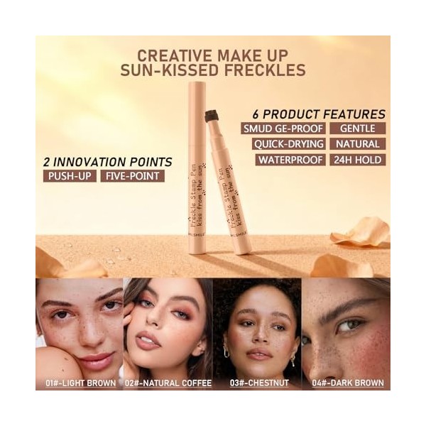 ZukQvrivelig Stylo à Taches de Rousseur, Stylo à Fausses Taches de Rousseur Avec Tampon 3D, Résistant à lEau Et Durable, Fac