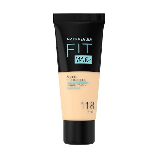 Maybelline Light Beige Fit Me Fond de teint mat et sans pores Numéro 118, 30 ml