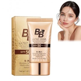 BB Crème Escargot Doré avec SPF – Sunscreen BB Cream SPF50+ PA+++, Maquillage Hydratation et Couvrance en Un, Protection UV e