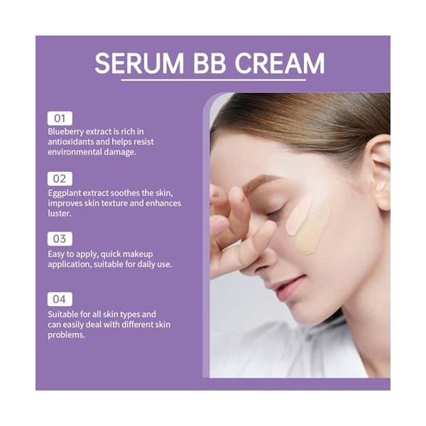 Sérum BB Crème - Teint Frais, Fond De Teint Soin | Effet Peau De Verre, Couvrance Légère, Texture Fluide & Lumineuse | 50g -