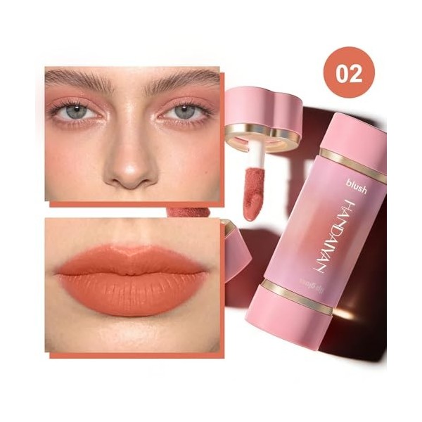 U-Shinein Liquid Blush & Lip Gloss, Long Lasting Natural Cheek and Lip Makeup Duo, Highly Pigmented Blusher Stick 02