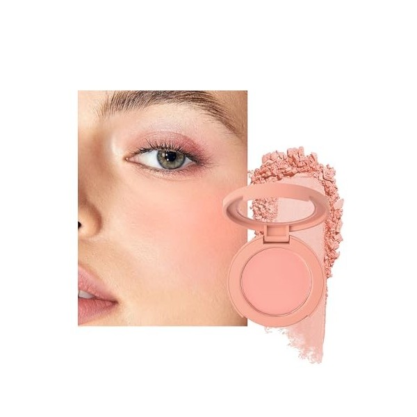 Blush Poudre, Abricot Orangé Finition Mate Naturelle, Longue Durée Waterproof Fard a Joue, Pigmenté Intense Veloutée Blush, U