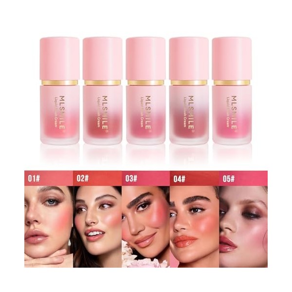 MLSMILE Blush Liquide Matte Nude - Fard à Joues Crème Teint Naturel, Tenue Longue Durée Léger & Hydratant 24h, Texture Fondan