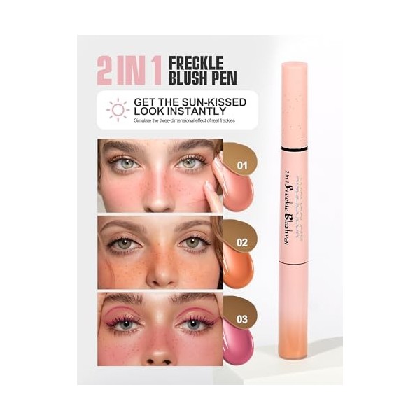Anglicolor Stylo blush à taches de rousseur,Marqueur Faux Taches de Rousseur 2-en-1,Fard à joues liquide rose tendre,naturel,