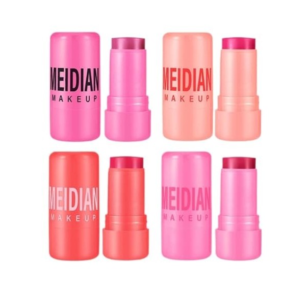 Lot de 4 bâtons de blush en gelée, poudre de rouge, couleur longue tenue peut être utilisé en superposition convient aux joue