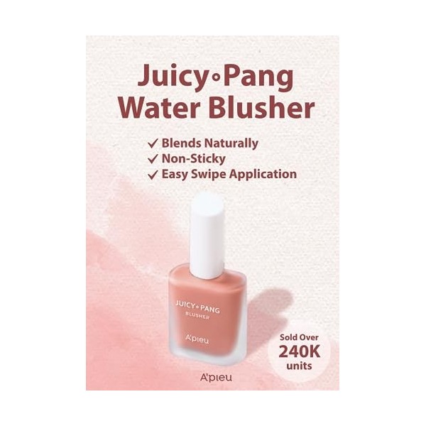 APIEU Juicy-Pang – Blush à eau [BE01] – Blush liquide fruité pour les joues, couleur à construire et mélanger, finition rosé
