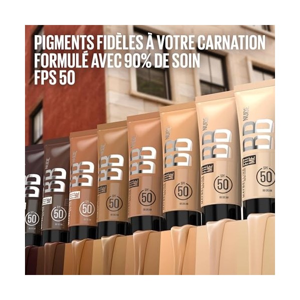 Maybelline New York - BB Crème Nude avec SPF50 - Unifie le Teint, Protège et Hydrate la Peau pendant 24H - Effet Naturel et L
