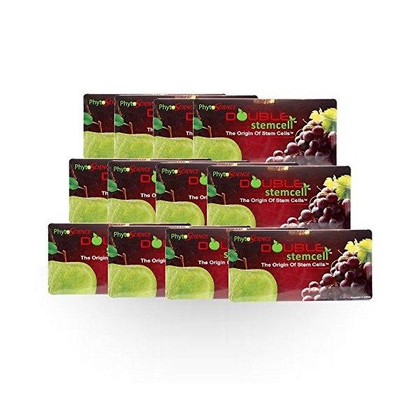 PhytoScience Lot de 12 paquets de soins naturels anti-âge à double cellule souche, pomme, raisin, anti-oxydant, réduit les ri