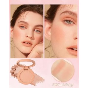 Blush Poudre, Nude Abricot Finition Mate Naturelle, Longue Durée Waterproof Fard a Joue, Pigmenté Intense Veloutée Blush Crèm