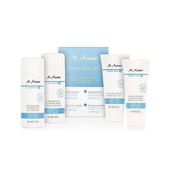 M. Asam CLEAR SKIN Set peau nette 2x200ml / 2x100ml – Set de 4 soins purifiants anti-acné, gel purifiant, tonique, crème 24