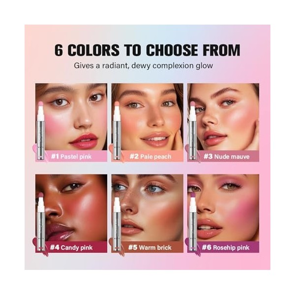 Blush liquide, Blush crème en bâton - Maquillage crémeux pour les lèvres et les joues, teinte de peau modulable avec un éclat
