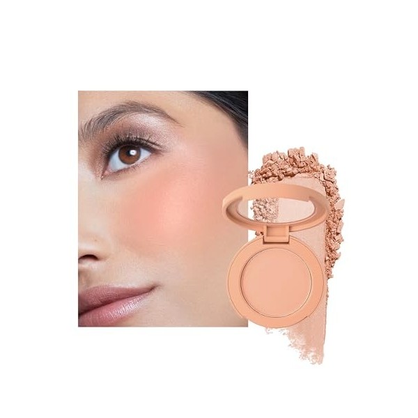 Blush Poudre, Nude Abricot Finition Mate Naturelle, Longue Durée Waterproof Fard a Joue, Pigmenté Intense Veloutée Blush Crèm