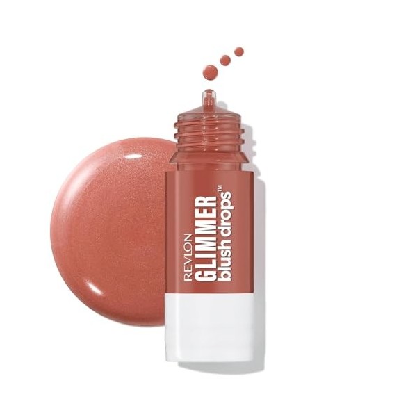 Revlon Glimmer Blush Drops, Blush liquide joues, Fini poudré velouté, Haute pigmentation, naturel lumineux hydratant, 101 Cor