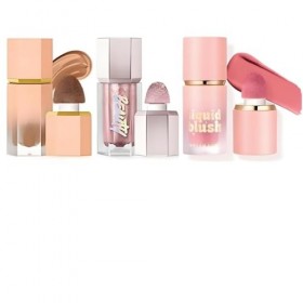 Beauty Searcher 3PCS Liquide Contour & Highlighter & Blush Set de maquillage, Longue durée, lisse et modulable Blush Crème Hi