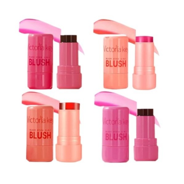 Lot de 4 bâtons de blush en gelée, poudre de rouge, couleur longue tenue peut être utilisé en superposition convient aux joue