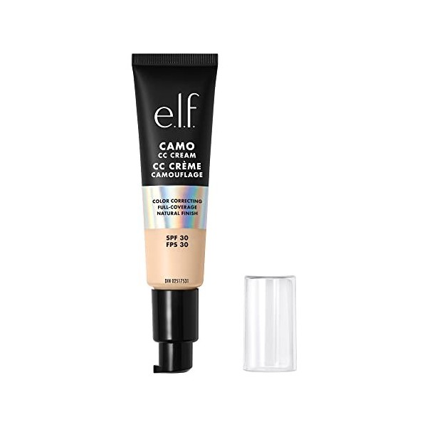 e.l.f. Camo CC Cream, Fond de teint correcteur de couleur à couverture moyenne à complète avec SPF 30, Fair 100 W, 30 g