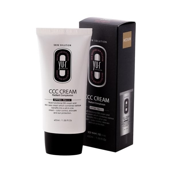 Yu.r CCC Crème SPF50+ PA+++ Crème 3 en 1 CC avec protection UV, hydratation et coloration naturelle pour tous les types de pe
