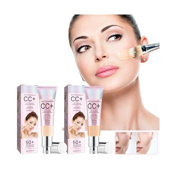 CC Cream Color Correcting, Sunscreen Concealer Waterproof & Durable, BB Cream hydratant UVA/UVB 50+, Make Up Fondation Amélio