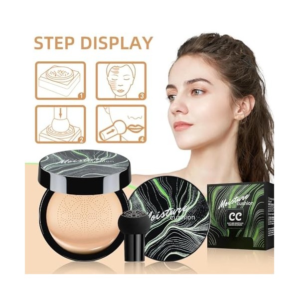 Mushroom Head Air Cushion CC Cream, coussin dair en forme de tête de champignon CC crème, crème BB hydratante et éclaircissa