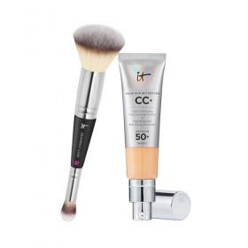 IT Cosmetics, Lot de 2 produits, Crème CC+ Anti-Âge Your Skin But Better, Haute Couvrance, Waterproof, Fini Naturel, 32 ml, T