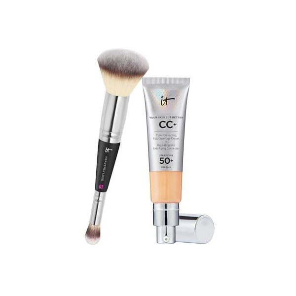 IT Cosmetics, Lot de 2 produits, Crème CC+ Anti-Âge Your Skin But Better, Haute Couvrance, Waterproof, Fini Naturel, 32 ml, T