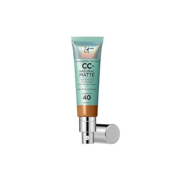 IT COSMETICS, CC+ Crème Natural Matte SPF 40, Haute Couvance et Contrôle de Brillance, Peaux Mixtes à Grasses, Avec Sérum Équ