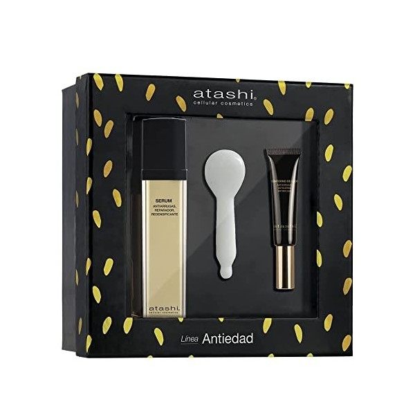 Atashi Rituel réparateur anti-âge | Sérum Redensifiant Anti-rides + contour des yeux anti-rides + Gua Sha Spoon | 50 ml + 15 