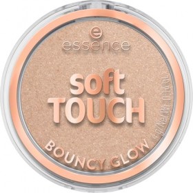 essence soft TOUCH BOUNCY GLOW 30 glazing gleam, enlumineur cream-to-powder, beige chaud, fini brillant, parfum vanille, text