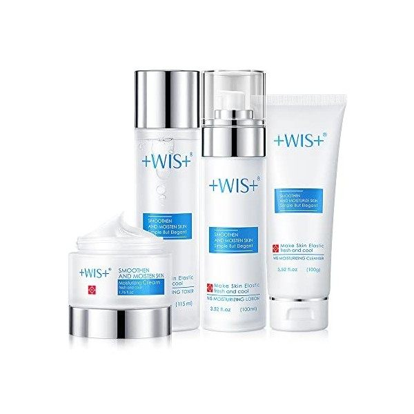 WIS Ensemble de soins de la peau hydratants, Ensemble de soins de la peau avec nettoyant pour le visage, toner, lotion, crème