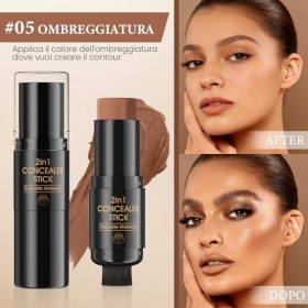 2 In1 Crème Bronzante Stick Avec Pinceau,Contour Stick Maquillage,Visage Eclaircit Crayon Ombres,pour Joues Yeux Lèvres Types