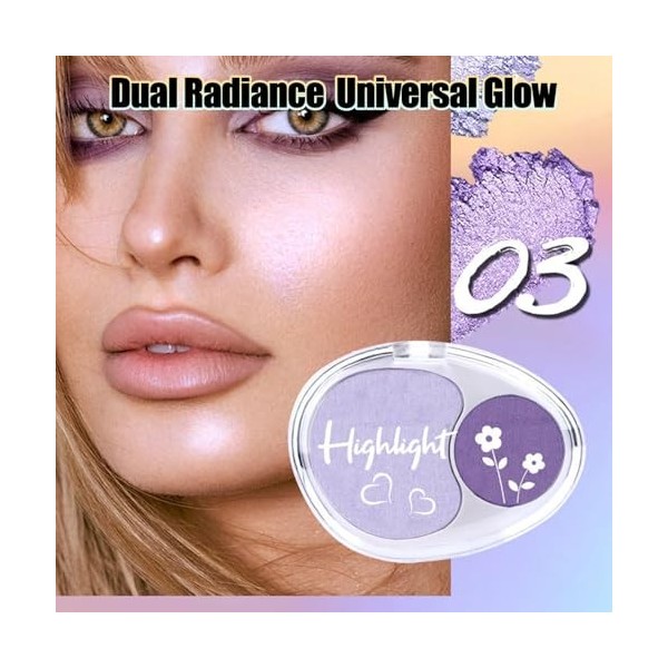 Palette 2 en 1 pour contour et illuminateur - Maquillage cuit au four avec formule imperméable - Teint brillant avec brillanc