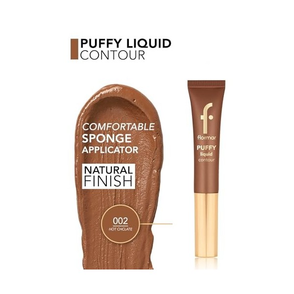 Flormar Puffy Liquid Contour 002 Hot Chocolate – Contour liquide modulable avec applicateur éponge, fini naturellement lumine