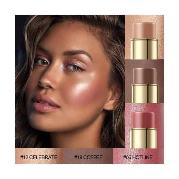 FALOCUTUS Lot de 3 bâtons de contour moyennement profonds, crème blush et surligneur, stylo bronzant, illuminateur naturel du