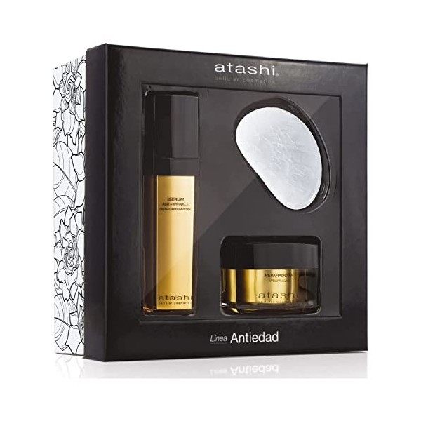 atashi | Coffret de beauté Ritual Youth in Your Skin | Sérum anti-rides + Crème réparatrice + Pierre Takimochiii | 50 ml + 50