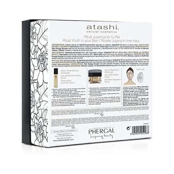 atashi | Coffret de beauté Ritual Youth in Your Skin | Sérum anti-rides + Crème réparatrice + Pierre Takimochiii | 50 ml + 50