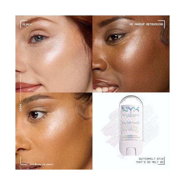 NYX Professional Makeup Buttermelt Highlighter Stix - Stick onctueux - Effet glowy - Texture ultra-fondante - Tenue 8H - Fini