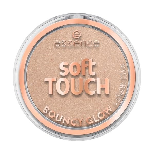 essence soft TOUCH BOUNCY GLOW 30 glazing gleam, enlumineur cream-to-powder, beige chaud, fini brillant, parfum vanille, text