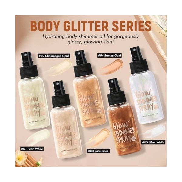 Huile Pailletée pour le Corps Spray, Body Oil Shimmer, Huile Scintillante pour le Corp, Oil Body Hydratante, Illuminateur de 